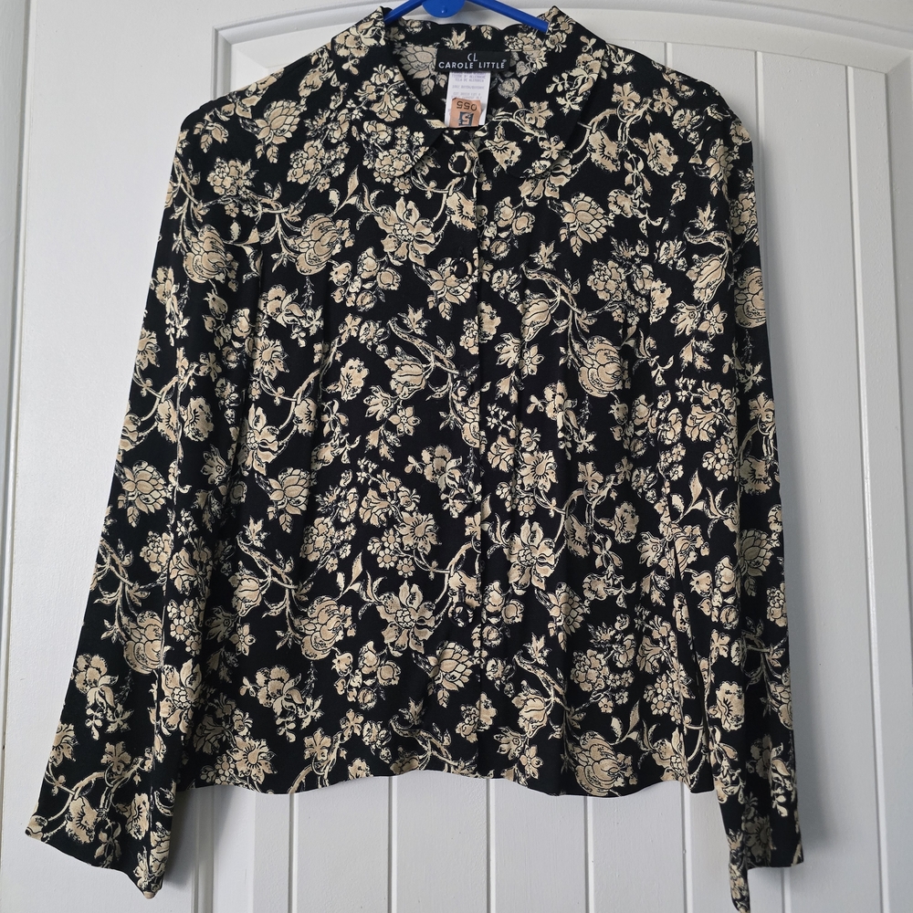 Carole Little Black and Cream Floral Blouse